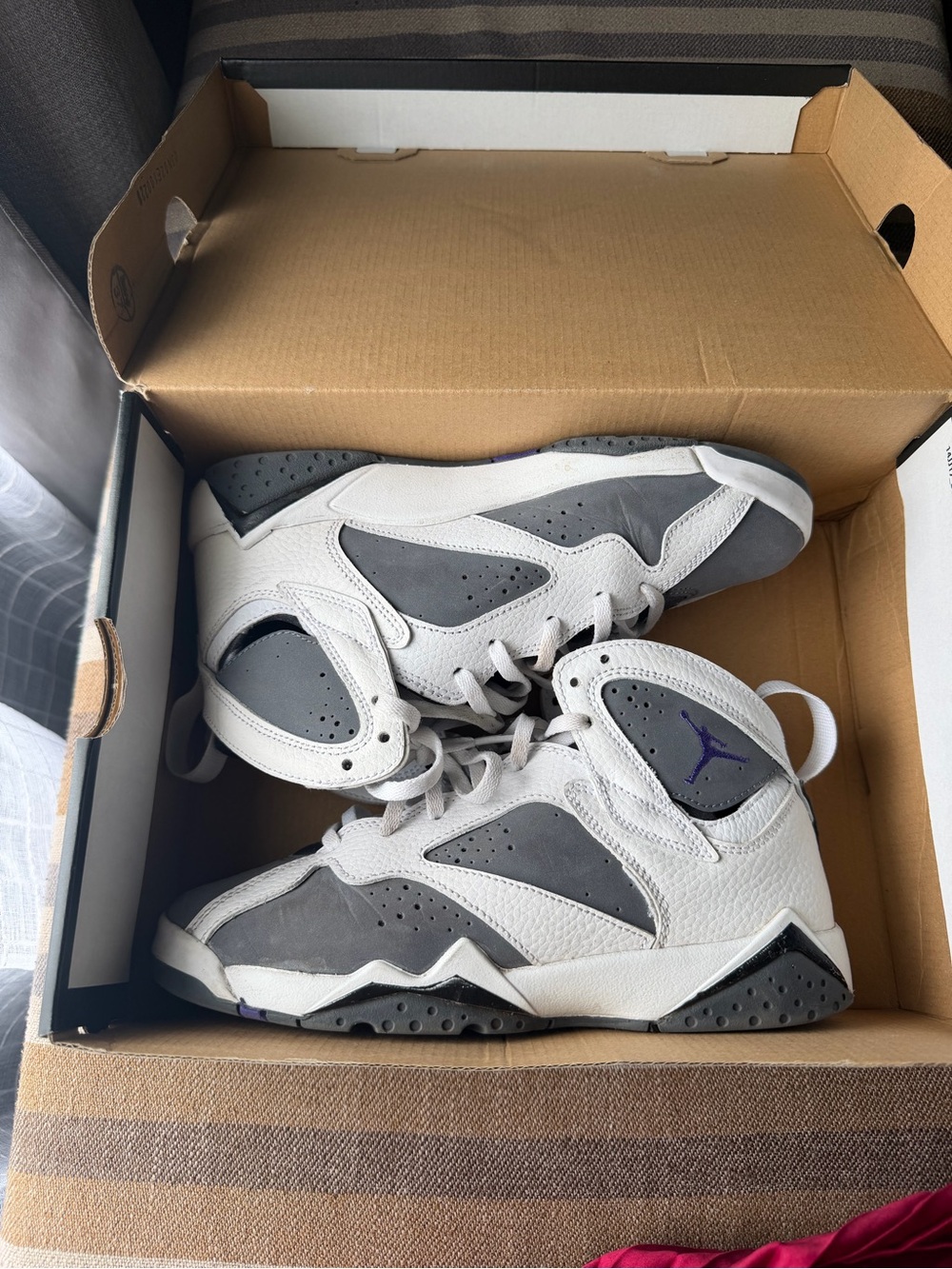 Jordan Retro High Top Sneakers in White, Gray & Purple
